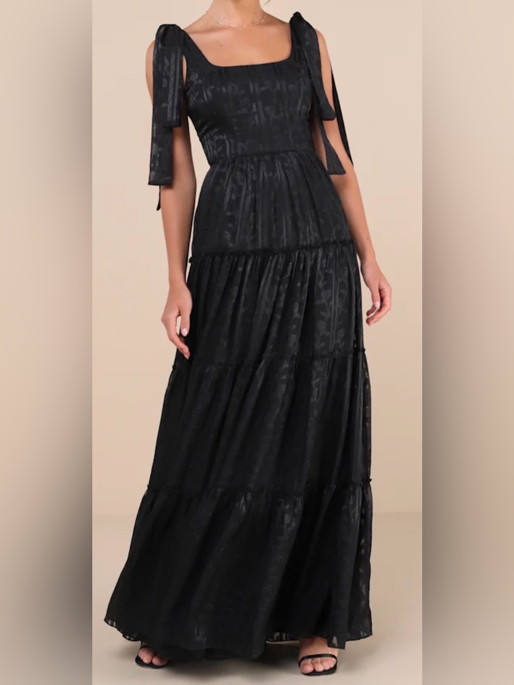Lulu's Black Tiered Maxi Skirt with Jacquard Detail